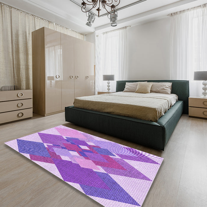 Patterned Mauve Purple Rug in a Bedroom, pat1107pur