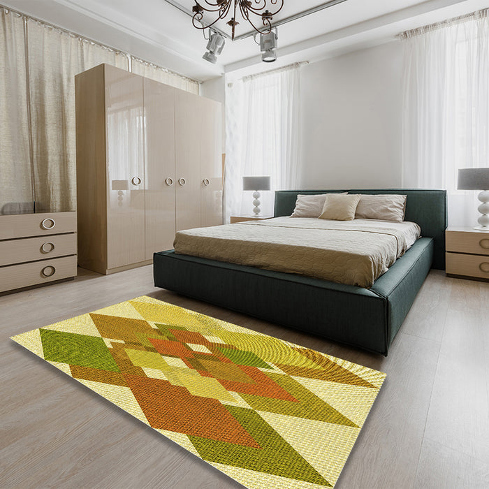 Patterned Bold Yellow Rug in a Bedroom, pat1107yw