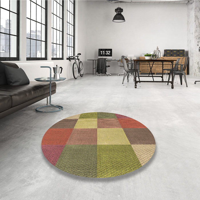Round Patterned Chestnut Red Rug in a Office, pat1108brn