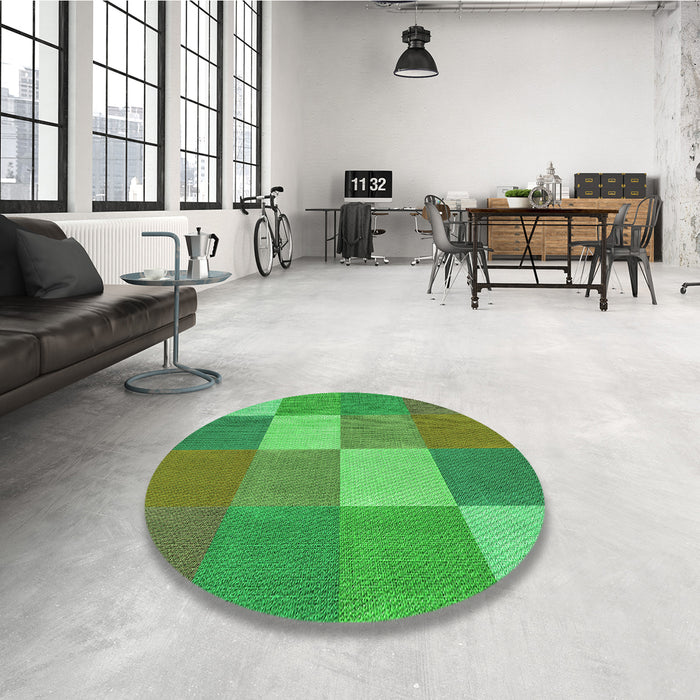 Round Patterned Dark Lime Green Rug in a Office, pat1108grn