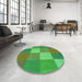 Round Patterned Dark Lime Green Rug in a Office, pat1108grn