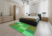 Patterned Dark Lime Green Rug in a Bedroom, pat1108grn