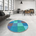 Round Patterned Blue Rug in a Office, pat1108lblu