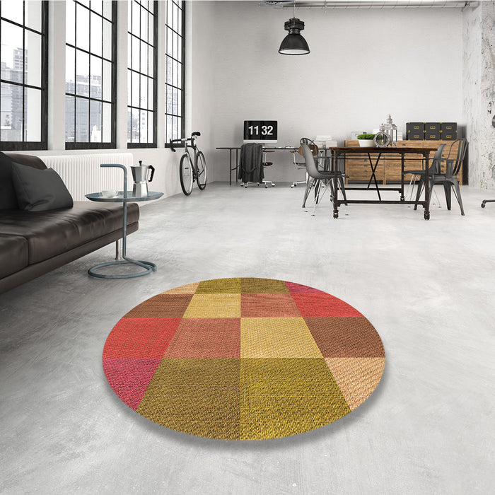 Round Patterned Red Rug in a Office, pat1108org