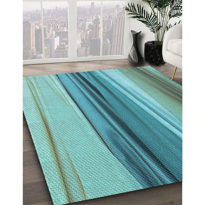Patterned Aquamarine Stone Green Rug in Family Room, pat1109lblu
