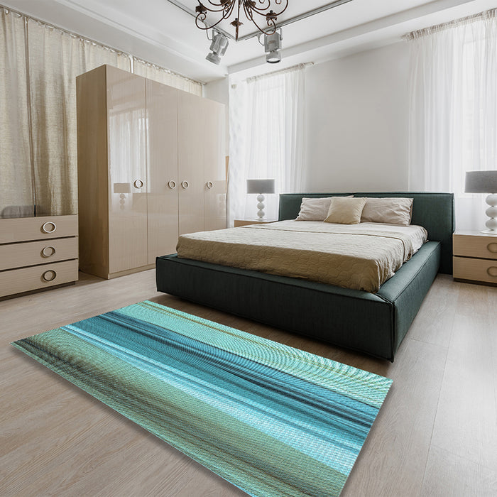 Patterned Aquamarine Stone Green Rug in a Bedroom, pat1109lblu