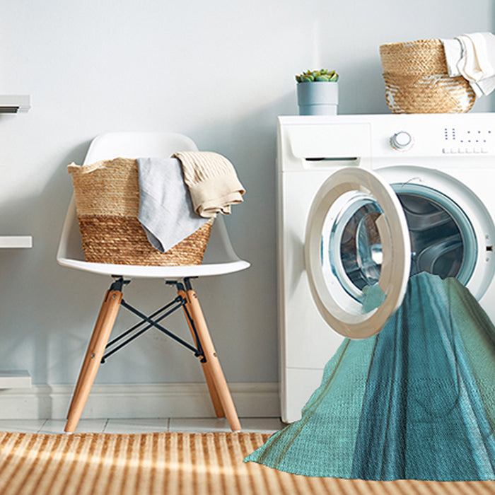 Machine Washable Transitional Aquamarine Stone Green Rug in a Washing Machine, wshpat1109lblu