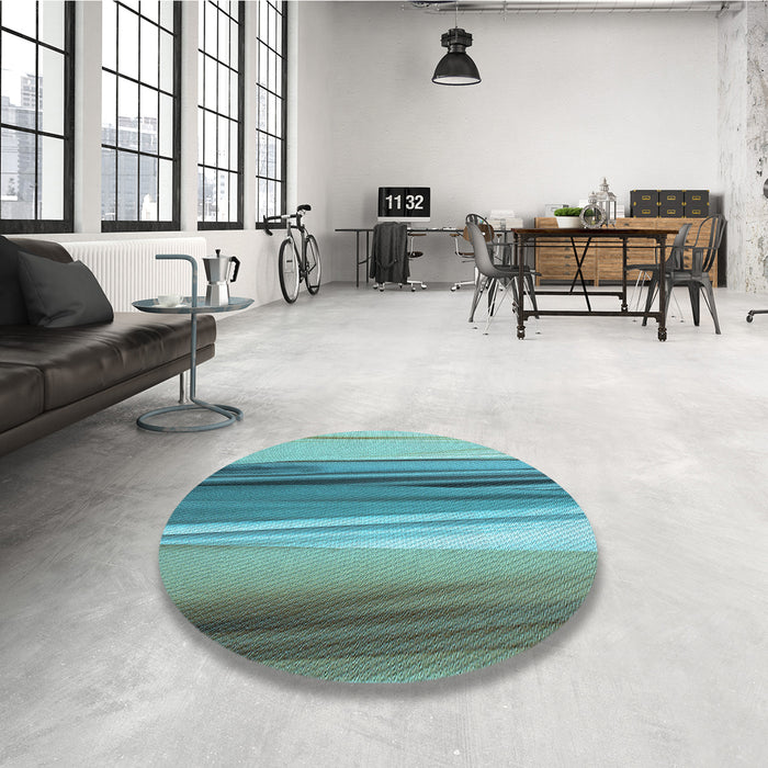Round Patterned Aquamarine Stone Green Rug in a Office, pat1109lblu