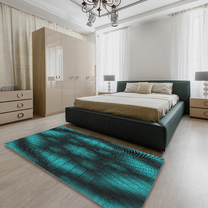 Patterned Light Sea Green Novelty Rug in a Bedroom, pat110