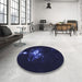 Round Patterned Night Blue Rug in a Office, pat111blu