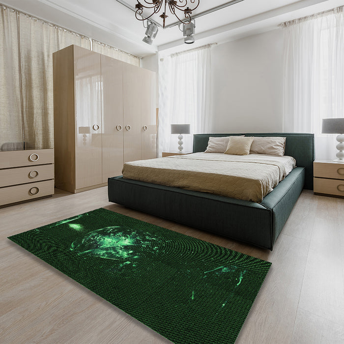 Round Machine Washable Transitional Deep Emerald Green Rug in a Office, wshpat111grn