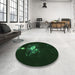 Round Patterned Deep Emerald Green Rug in a Office, pat111grn