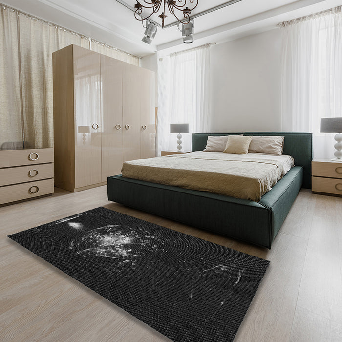 Round Machine Washable Transitional Black Rug in a Office, wshpat111gry