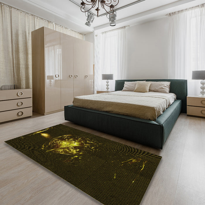 Round Machine Washable Transitional Black Rug in a Office, wshpat111yw