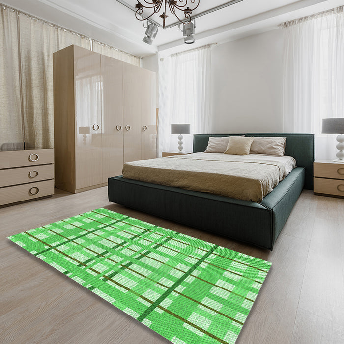 Patterned Green Rug in a Bedroom, pat1110grn