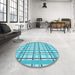 Round Patterned Blue Rug in a Office, pat1110lblu