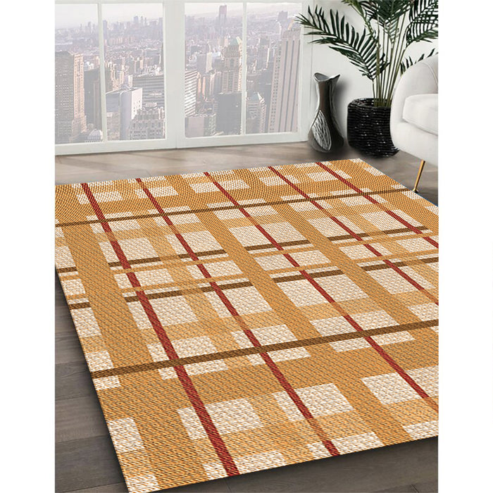 Patterned Neon Orange Rug in Family Room, pat1110org