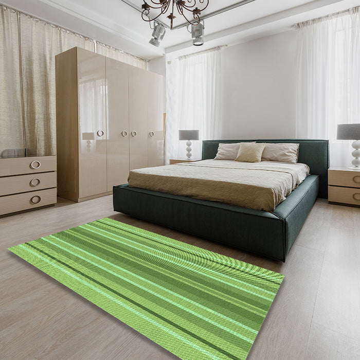 Patterned Dark Lime Green Rug in a Bedroom, pat1111grn