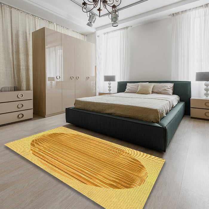 Patterned Neon Orange Rug in a Bedroom, pat1112yw