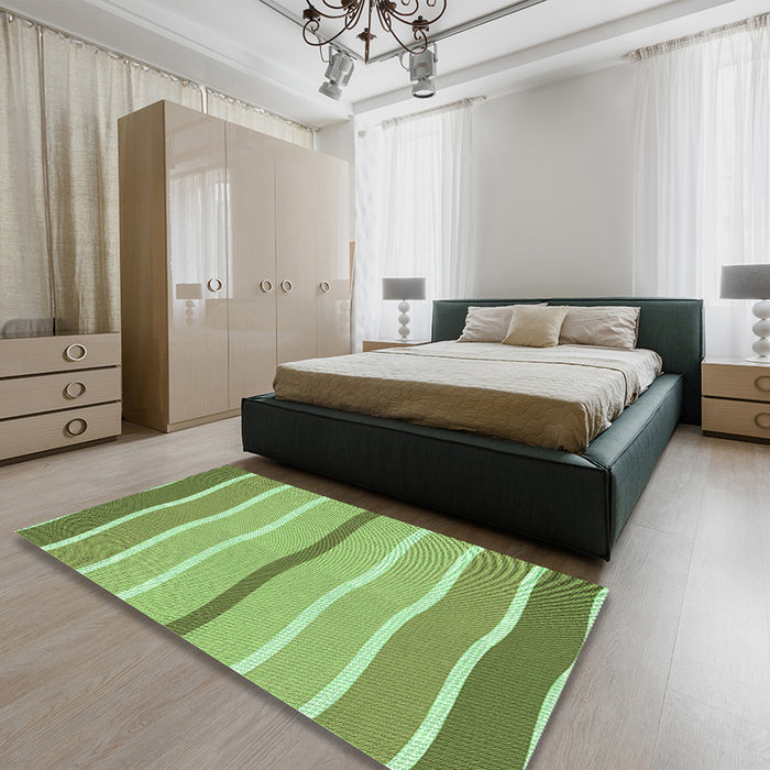 Patterned Yellow Green Rug in a Bedroom, pat1113grn