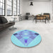 Round Patterned Iceberg Blue Rug in a Office, pat1114lblu