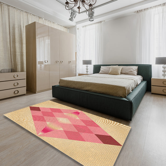 Patterned Yellow Rug in a Bedroom, pat1114org