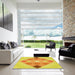 Square Patterned Neon Orange Rug in a Living Room, pat1114yw