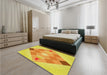 Patterned Neon Orange Rug in a Bedroom, pat1114yw