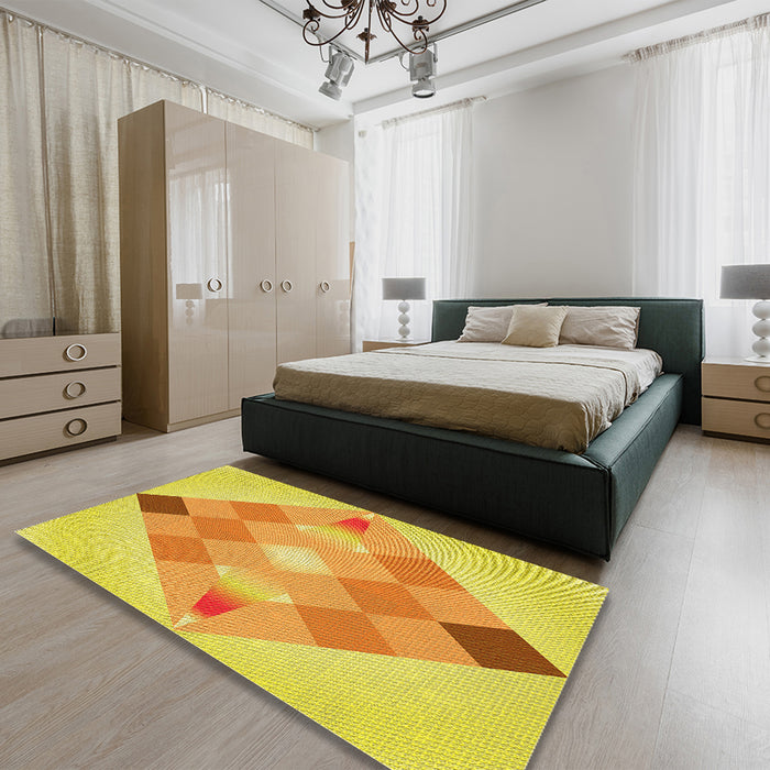 Patterned Neon Orange Rug in a Bedroom, pat1114yw
