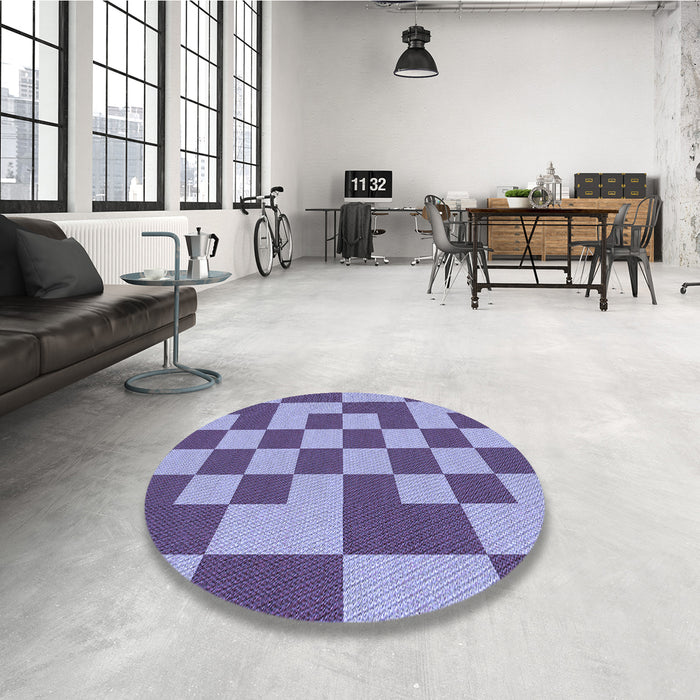 Round Patterned Purple Mimosa Purple Rug in a Office, pat1115blu