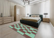Patterned Medium Aqua Marine Green Rug in a Bedroom, pat1115lblu