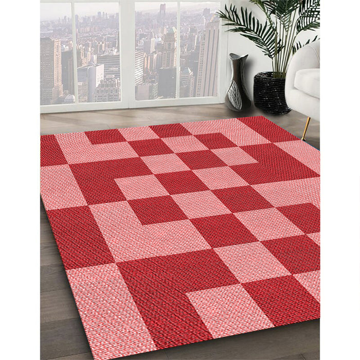 Patterned Pastel Red Pink Rug in Family Room, pat1115rd
