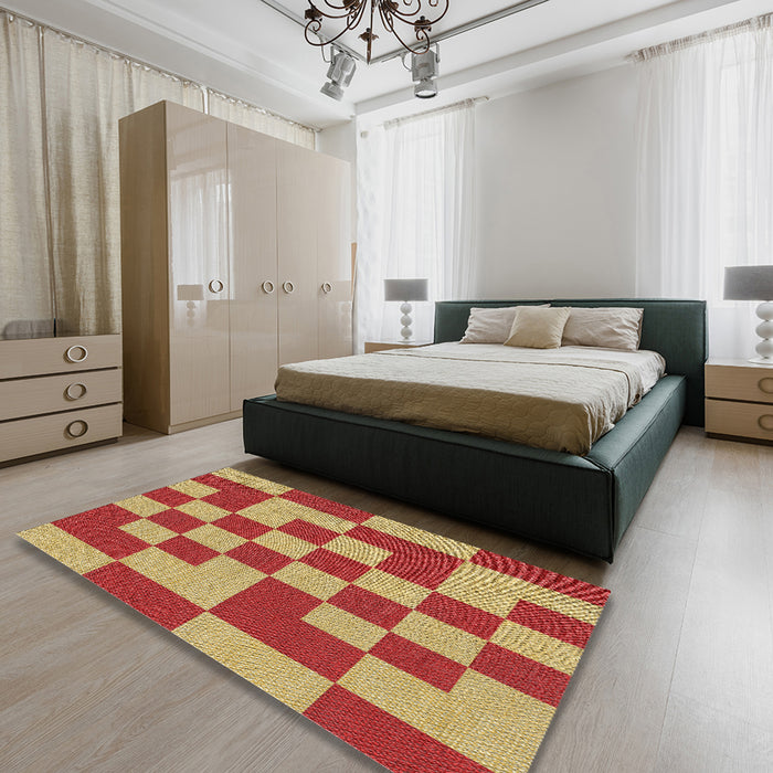 Machine Washable Transitional Red Rug in a Bedroom, wshpat1115