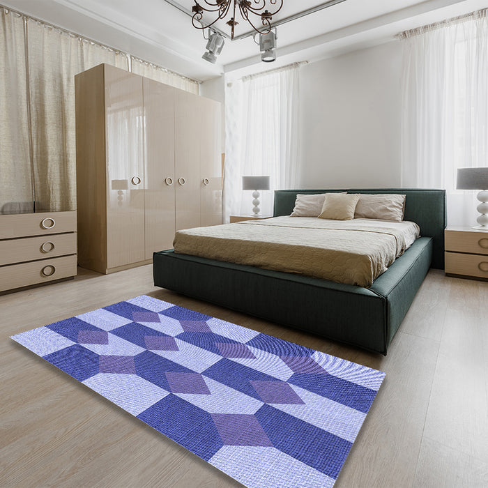 Patterned Blue Rug in a Bedroom, pat1116blu