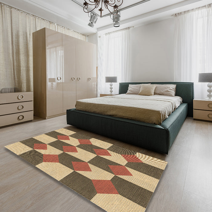 Patterned Saddle Brown Rug in a Bedroom, pat1116brn