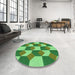 Round Patterned Green Rug in a Office, pat1116grn