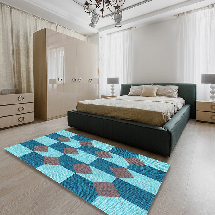 Patterned Azure Blue Rug in a Bedroom, pat1116lblu