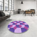 Round Patterned Blue Violet Purple Rug in a Office, pat1116pur