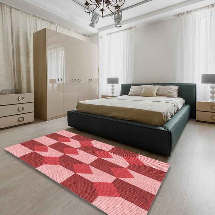 Patterned Light Coral Pink Rug in a Bedroom, pat1116rd