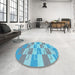 Round Patterned Silk Blue Rug in a Office, pat1117lblu