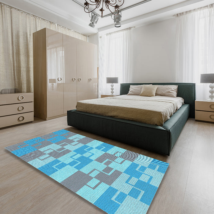 Patterned Silk Blue Rug in a Bedroom, pat1117lblu