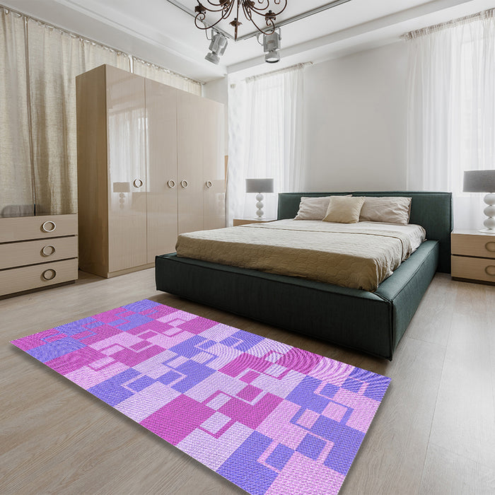 Patterned Bright Lilac Purple Rug in a Bedroom, pat1117pur