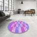 Round Patterned Bright Lilac Purple Rug in a Office, pat1117pur