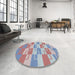 Round Machine Washable Transitional Light Steel Blue Rug in a Office, wshpat1117