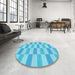 Round Patterned Deep Sky Blue Rug in a Office, pat1118lblu