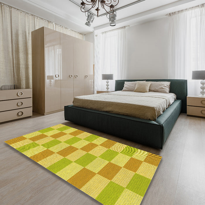 Round Machine Washable Transitional Yellow Rug in a Office, wshpat1118yw