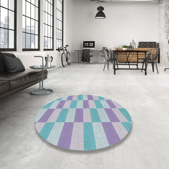 Round Machine Washable Transitional Slate Blue Grey Blue Rug in a Office, wshpat1118