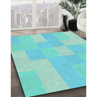 Patterned Turquoise Green Rug, pat1119lblu