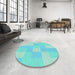 Round Patterned Turquoise Green Rug in a Office, pat1119lblu