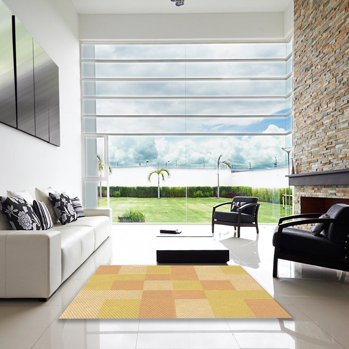 Square Patterned Yellow Rug in a Living Room, pat1119org